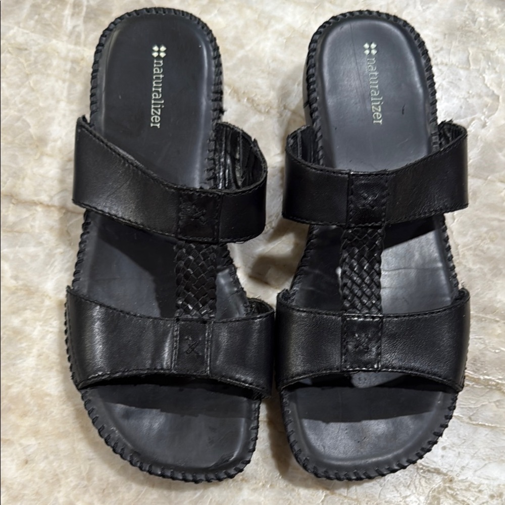 Naturalizer Black Leather Sandals shoes